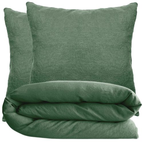 Parure De Lit 260x240 Cm Et 65x65 Cm Coton Lavé Palace Vert Cedre 3 Pièces