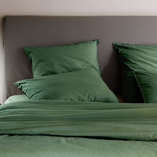 Parure De Lit 260x240 Cm Et 65x65 Cm Coton Lavé Palace Vert Cedre 3 Pièces