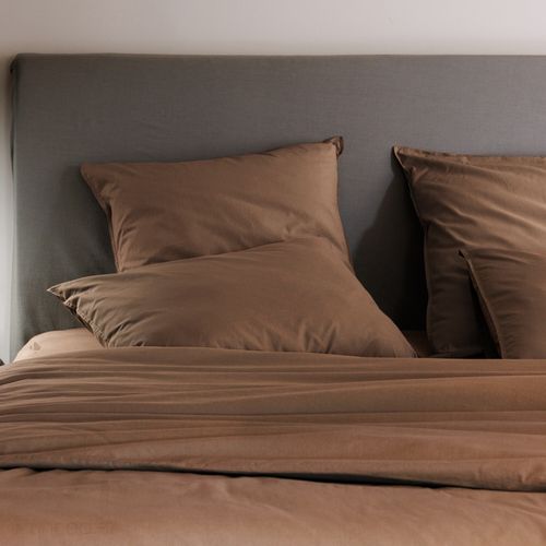 Parure De Lit 260x240 Cm Et 65x65 Cm Coton Lavé Palace Marron Cognac 3 Pièces