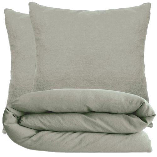 Parure De Lit 260x240 Cm Et 65x65 Cm Coton Lavé Palace Vert Laurier 3 Pièces