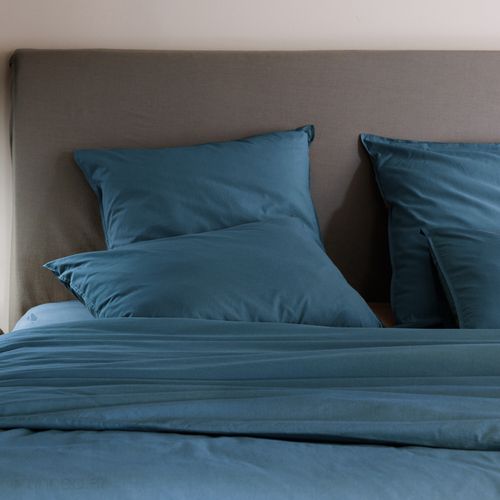 Parure De Lit 260x240 Cm Et 65x65 Cm Coton Lavé Palace Bleu Marine 3 Pièces