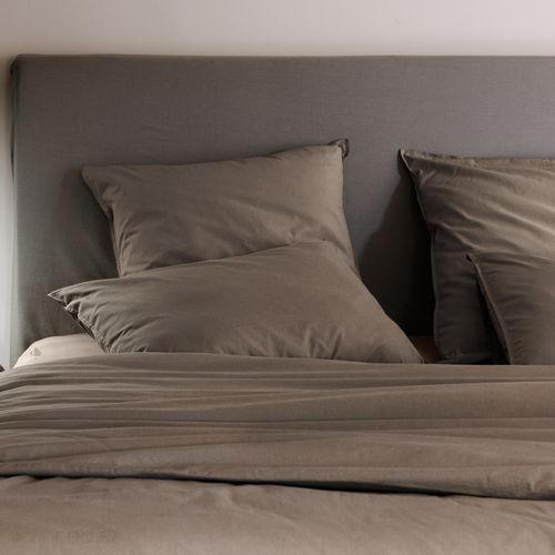 Parure De Lit 260x240 Cm Et 65x65 Cm Coton Lavé Palace Marron Tabac 3 Pièces