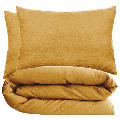 Parure De Lit 260x240 Cm Et 50x70 Cm Coton Lavé Palace Jaune Curry 3 Pièces