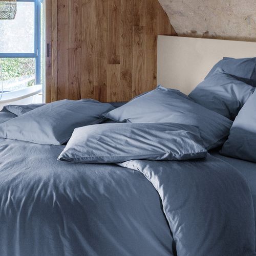 Parure De Lit 260x240 Cm Et 50x70 Cm Coton Lavé Palace Bleu Indigo 3 Pièces