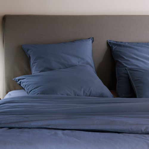 Parure De Lit 260x240 Cm Et 50x70 Cm Coton Lavé Palace Bleu Indigo 3 Pièces