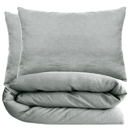 Parure De Lit 260x240 Cm Et 50x70 Cm Coton Lavé Palace Vert Lichen 3 Pièces