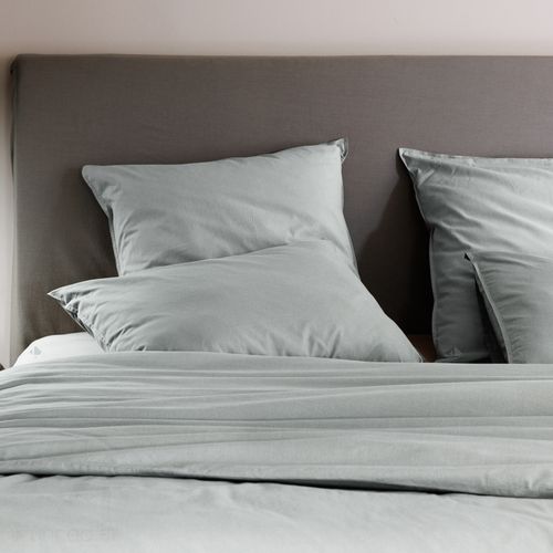 Parure De Lit 260x240 Cm Et 50x70 Cm Coton Lavé Palace Vert Lichen 3 Pièces