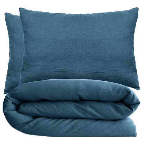Parure De Lit 260x240 Cm Et 50x70 Cm Coton Lavé Palace Bleu Marine 3 Pièces
