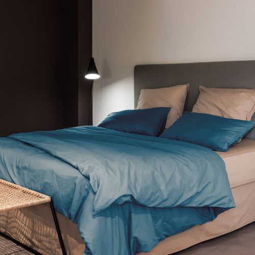 Parure De Lit 260x240 Cm Et 50x70 Cm Coton Lavé Palace Bleu Marine 3 Pièces