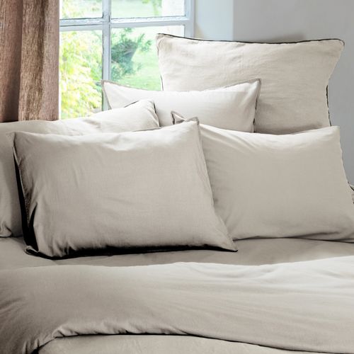 Parure De Lit 260x240 Cm Et 50x70 Cm Coton Lavé Palace Beige Nacre 3 Pièces