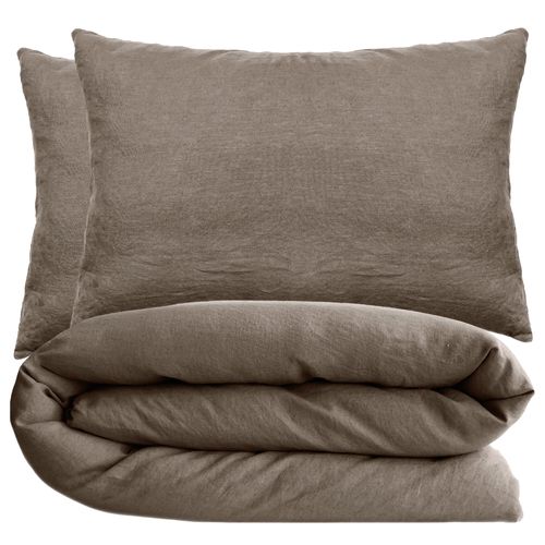 Parure De Lit 260x240 Cm Et 50x70 Cm Coton Lavé Palace Marron Tabac 3 Pièces