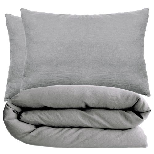 Parure De Lit 260x240 Cm Et 50x70 Cm Coton Lavé Palace Gris Acier 3 Pièces