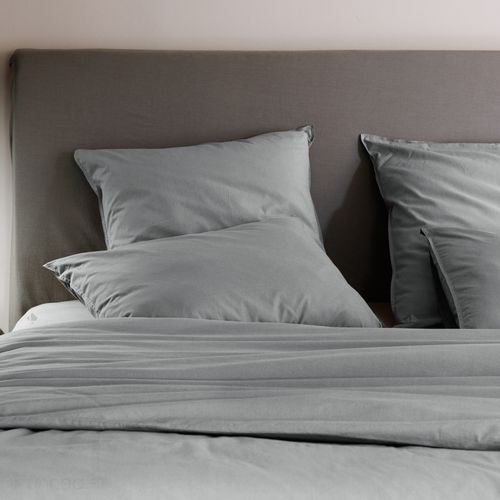 Parure De Lit 260x240 Cm Et 50x70 Cm Coton Lavé Palace Gris Acier 3 Pièces