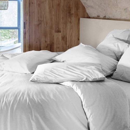 Parure De Lit 260x240 Cm Et 50x70 Cm Coton Lavé Palace Blanc Neige 3 Pièces