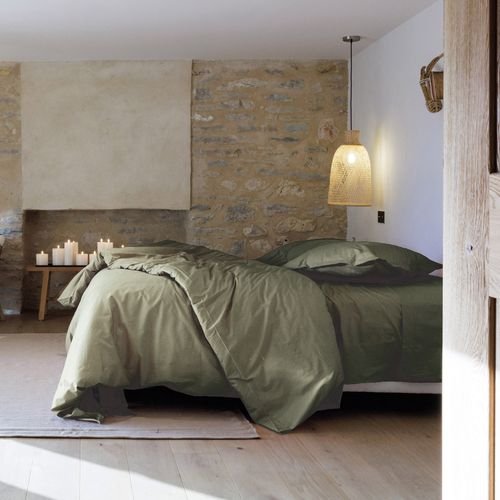 Taie De Traversin 43x190 Cm Percale De Coton Manoir Vert Mousse