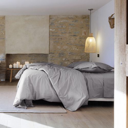 Drap Plat 270x300 Cm Percale De Coton Manoir Gris Acier