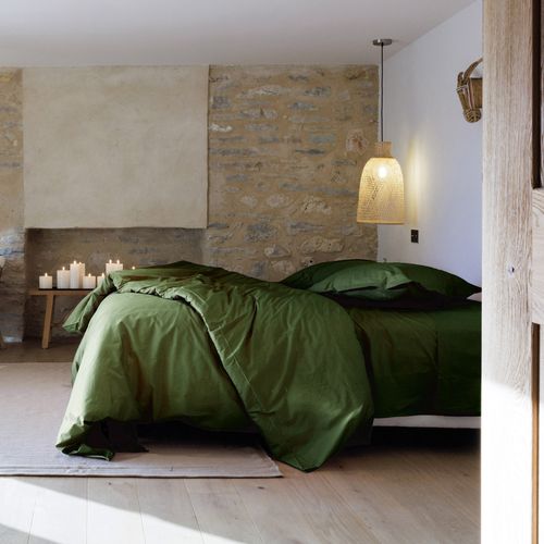 Drap Plat 180x290 Cm Percale De Coton Manoir Vert Mousse