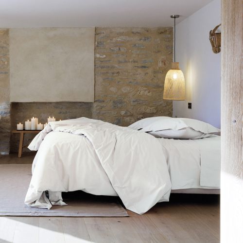 Drap Plat 180x290 Cm Percale De Coton Manoir Blanc Neige