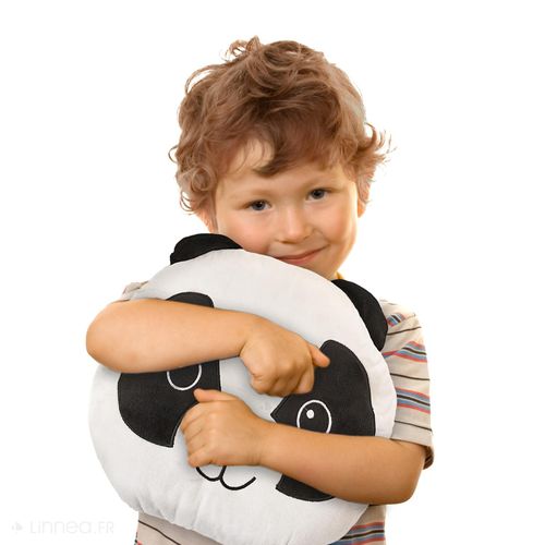 Coussin Plaid 100% Polyester 110x150 Cm Collection Animaux Panda Noir Et Blanc