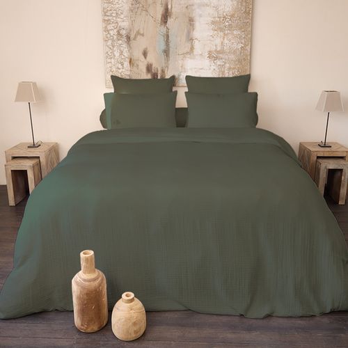 Housse De Couette 140x200 Cm Gaze De Coton Cassis Vert Argile