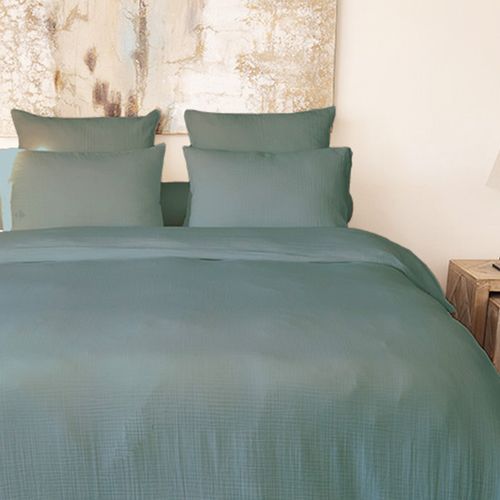 Taie D'oreiller 50x70 Cm Double Gaze De Coton Cassis Bleu Glacier