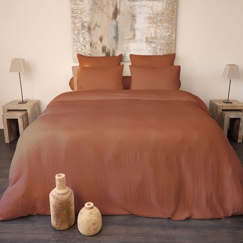 Drap Housse 180x200 Cm Gaze De Coton Cassis Rouge Terracotta