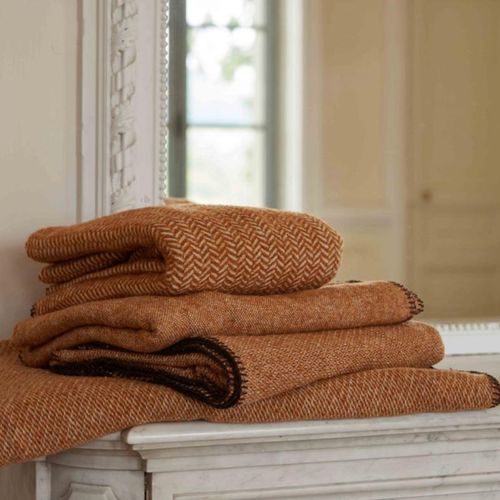 Plaid Laine Acrylique Micro-motif 120x180 Cm Ales Marron Terre Brûlé