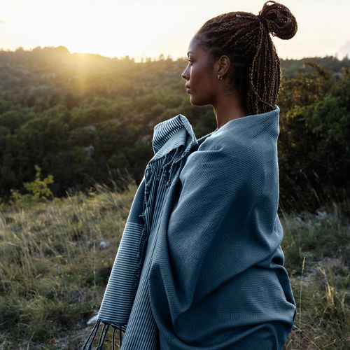 Drap De Plage Nid D'abeille 100x200 Cm Coton 230 G/m² Bleu Topaze