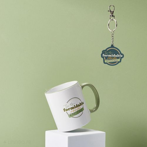 Mug En Céramique 30 Cl Et Son Porte Clé Collection Pampelonne Vert