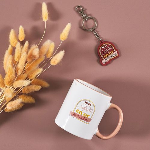 Mug En Céramique 30 Cl Et Son Porte Clé Collection Pampelonne Rouge