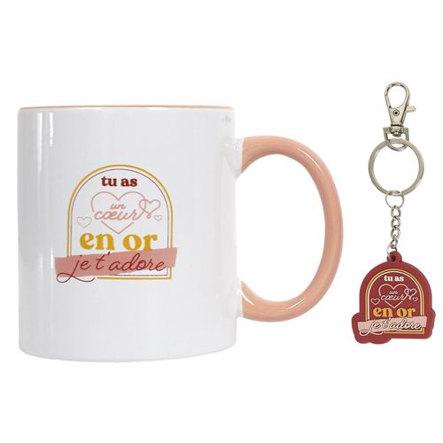 Mug En Céramique 30 Cl Et Son Porte Clé Collection Pampelonne Rouge