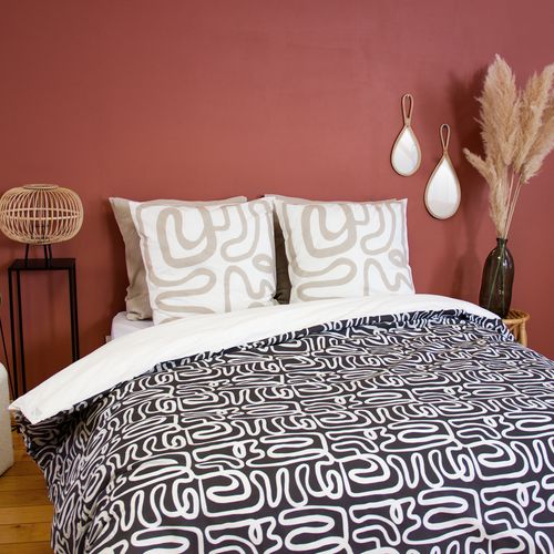 Parure De Lit 240x220 Cm Pur Coton Collection Sidnie Blanc Motif Abstrait 3 Pièces