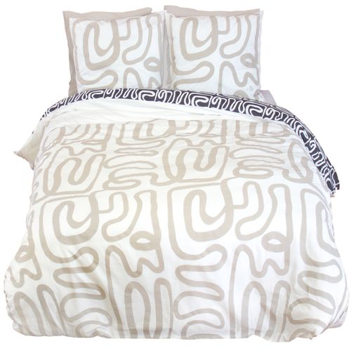 Parure De Lit 240x220 Cm Pur Coton Collection Sidnie Blanc Motif Abstrait 3 Pièces