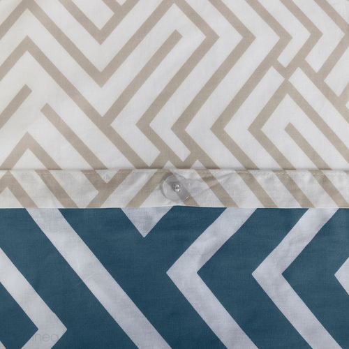 Parure De Lit 140x200 Cm Pur Coton Collection Phosy Motif Géométrique Bleu 2 Pièces