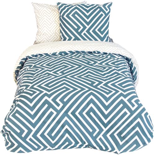 Parure De Lit 140x200 Cm Pur Coton Collection Phosy Motif Géométrique Bleu 2 Pièces