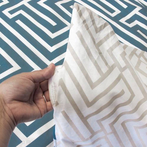 Parure De Lit 140x200 Cm Pur Coton Collection Phosy Motif Géométrique Bleu 2 Pièces