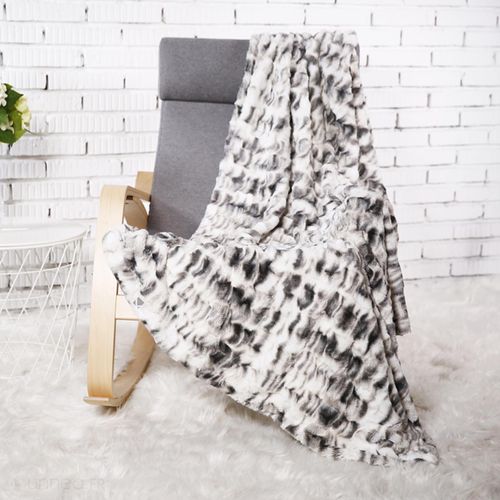 Plaid En Polyester 140x200 Cm Nina Fausse Fourrure Bicolore Noir Et Blanc