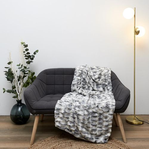 Plaid En Polyester 140x200 Cm Nina Fausse Fourrure Bicolore Noir Et Blanc