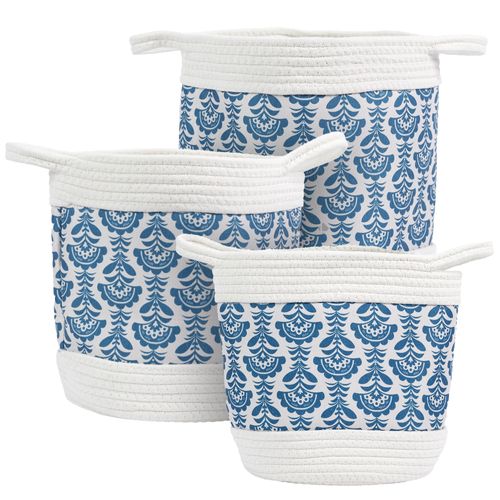 Lot De 3 Paniers De Rangement 30x31x30 Cm Collection Jaipure Bleu