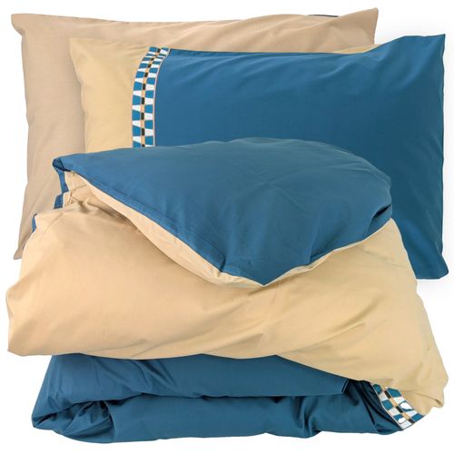 Parure De Lit 3 Pièces : Housse 260x240 Cm Et Taies 50x70 Cm En Percale De Coton Linoa Bleu Cobalt