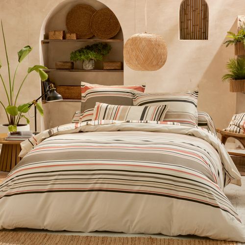Housse De Couette 280x240 Cm Coton Hugo Beige/corail