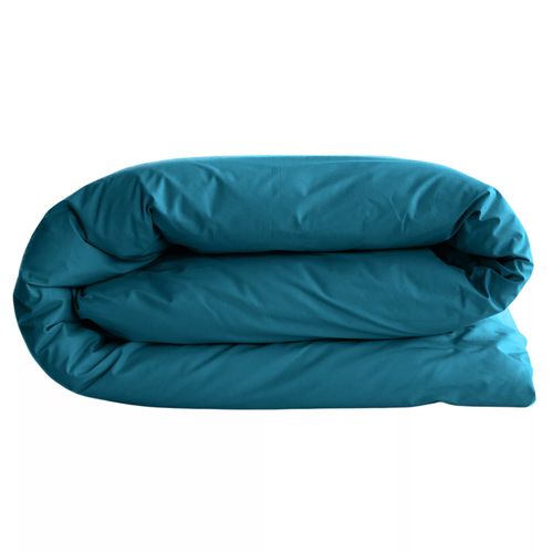 Housse De Couette Uni 140x200 Cm Percale De Coton Manoir Bleu Lagon