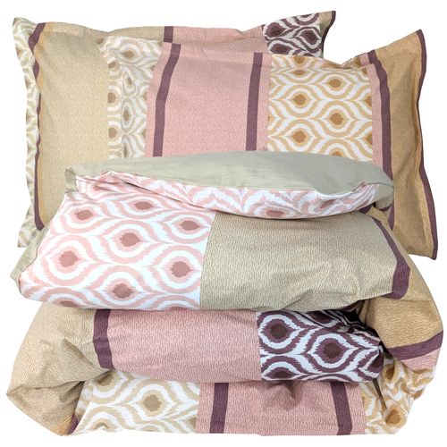 Parure De Lit 3 Pièces : Housse 260x240 Cm Et Taies 50x70 Cm Coton Inouk Rose/beige