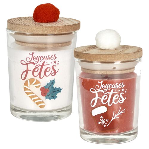 Lot De 2 Bougies Parfumée De Noël Avec Pompom 12h Sweet Pompom Senteur Sapin De Noël