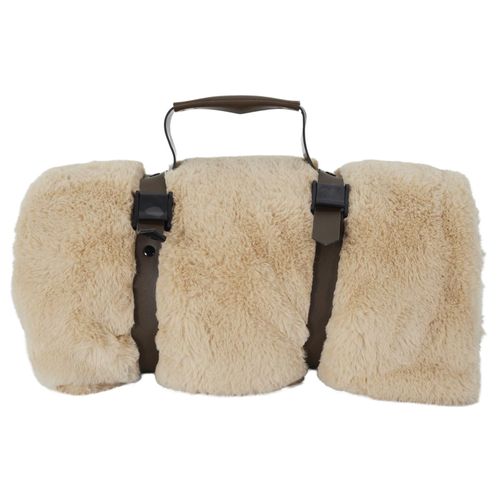 Plaid En Polyester 120x150 Cm Fleur De Lune Fausse Fourrure Avec Lanières Beige