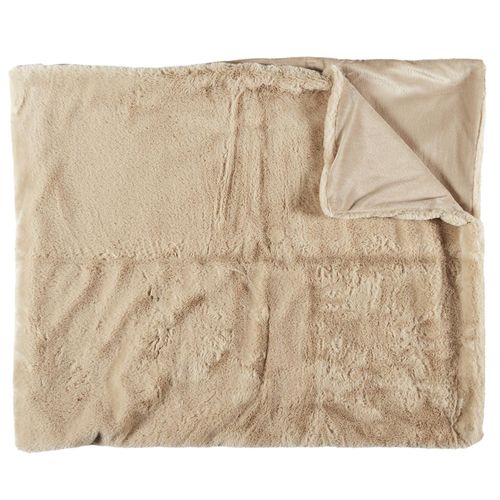 Plaid En Polyester 120x150 Cm Fleur De Lune Fausse Fourrure Avec Lanières Beige