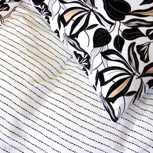 Parure De Lit 240x220 Cm En Microfibre Flore Noir Et Blanc Floral 3 Pièces