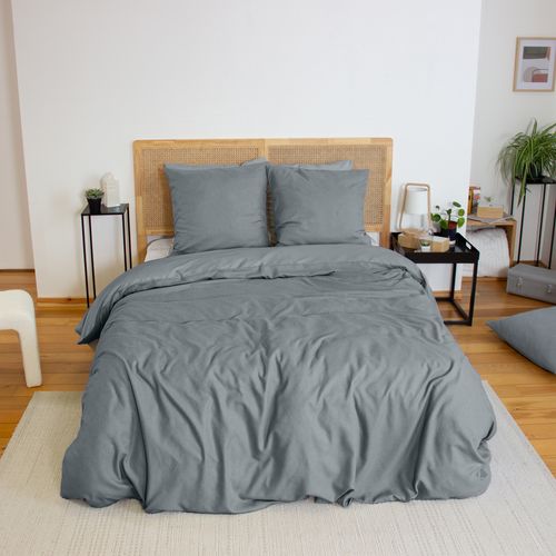 Parure De Lit 3 Pièces 260x240 Cm Sensation Flanelle Ardoise