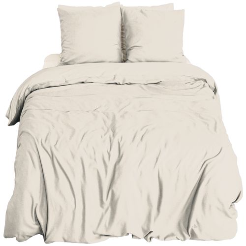 Parure De Lit 3 Pièces 240x220 Cm Microfibre Sensation Flanelle Beige