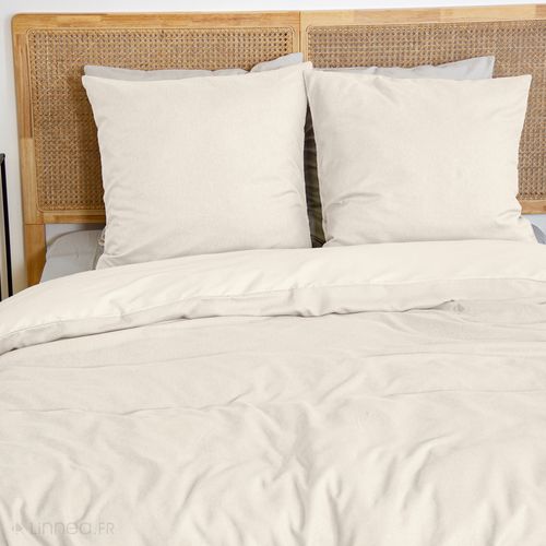 Parure De Lit 3 Pièces 240x220 Cm Microfibre Sensation Flanelle Beige